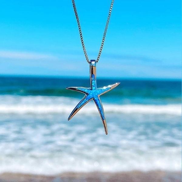 OA# Blue Opal 2024 & Sterling 925 Silver Starfish Necklace