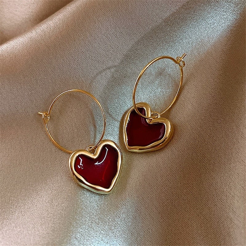 Mini Love Song Stud Earrings [Red gems/Pink gold] - DALLAR