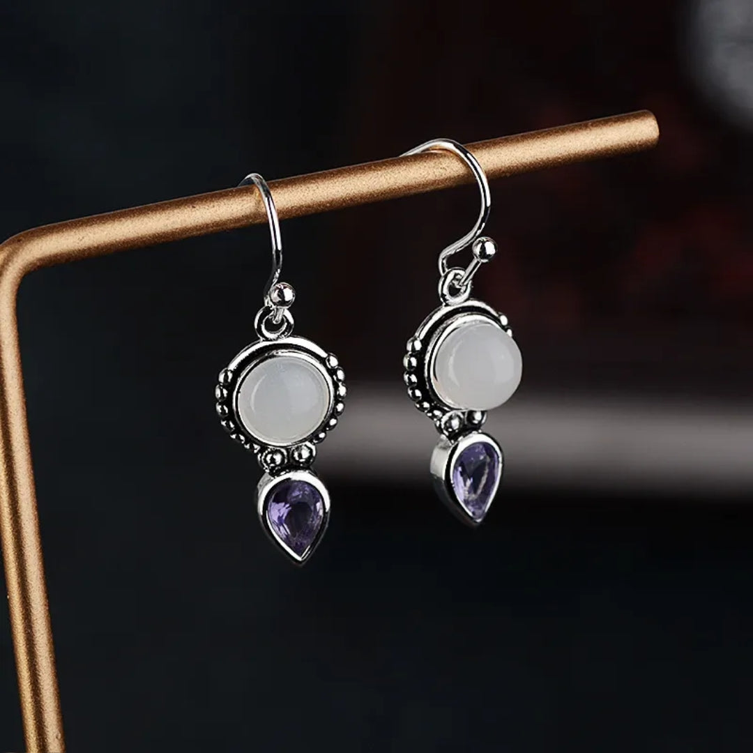 Vintage Moonstone Purple Crystal Earrings