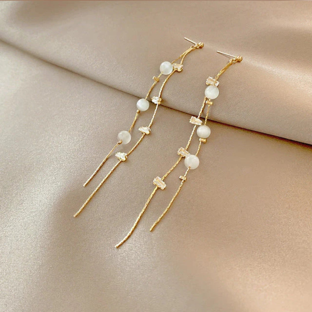 Golden Pearl Dangling Earrings