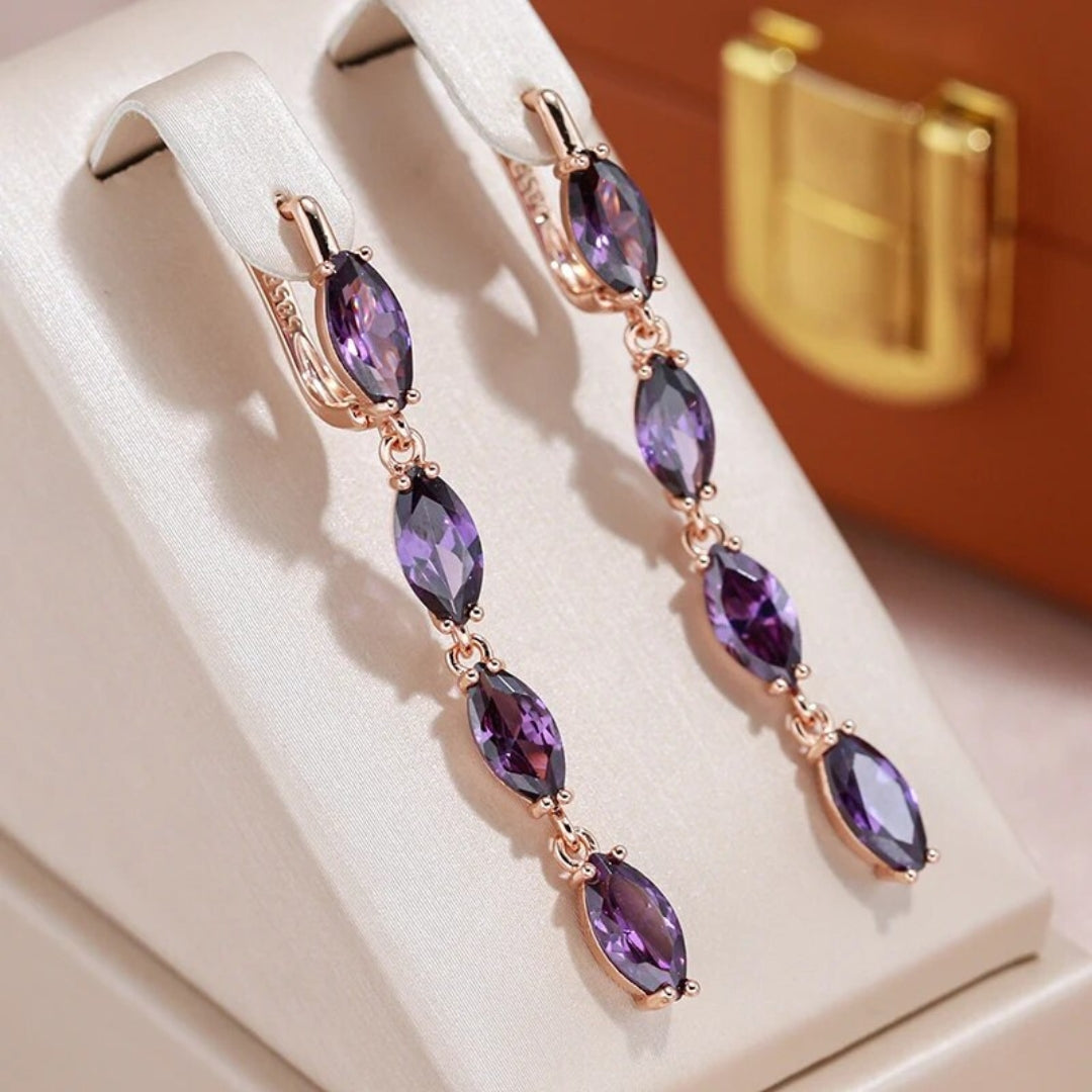Elegant Dangling Purple Crystal Earrings