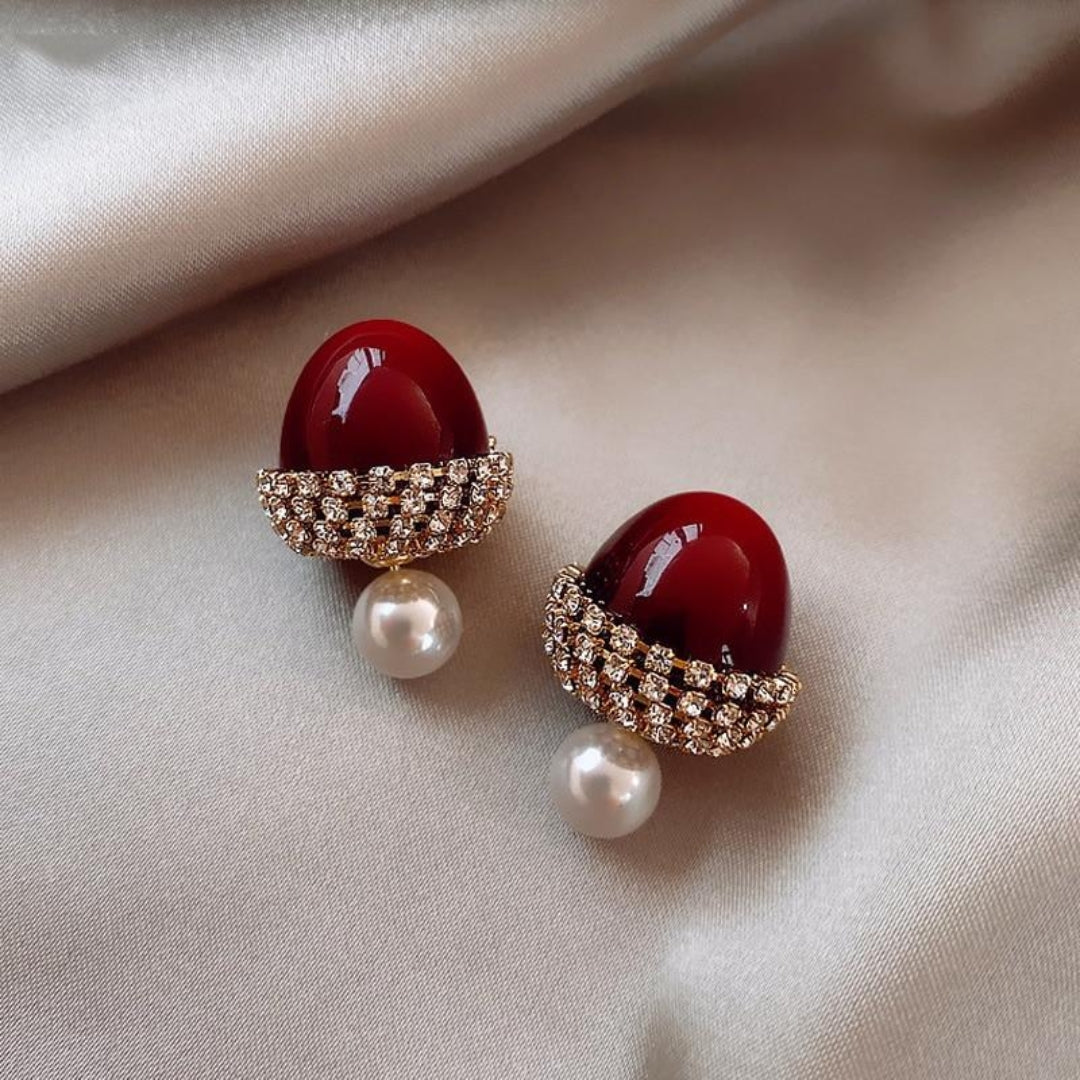 Red Hazelnut Pearl Earrings