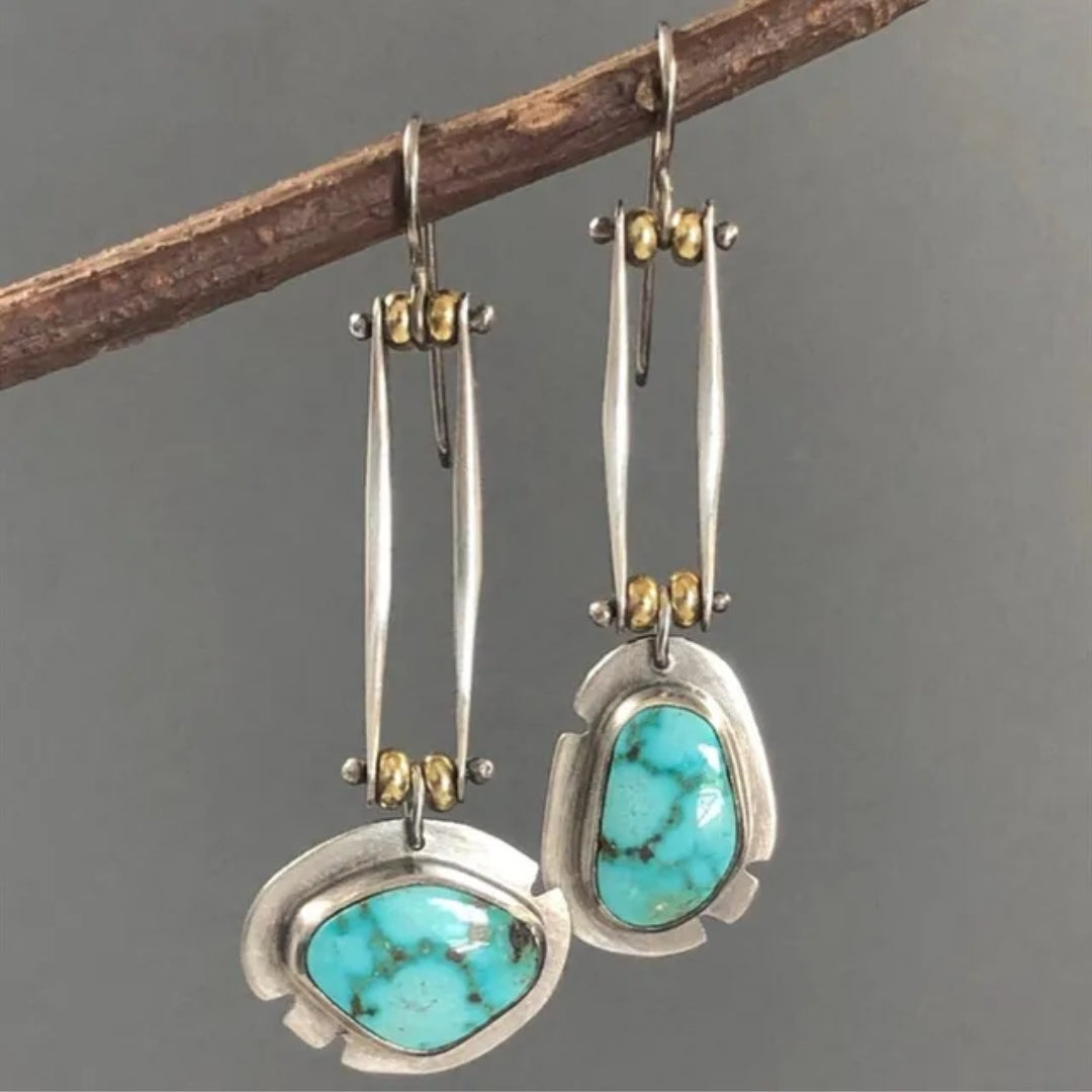 Vintage Mechanical Turquoise Stone Earrings
