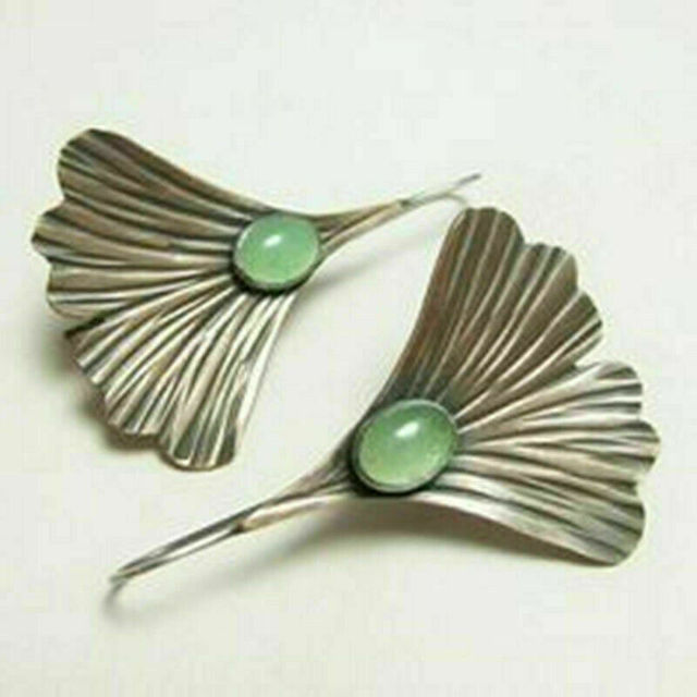 Vintage Silver Flower with Green Stone Earrings