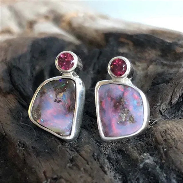Vintage Purple Stone Crystal Earrings