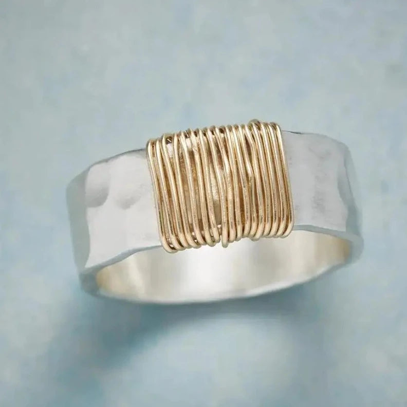 Vintage Gold Thread Silver Ring