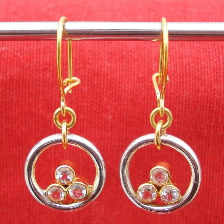 Vintage Gold & Silver Triple Zirconia Earrings