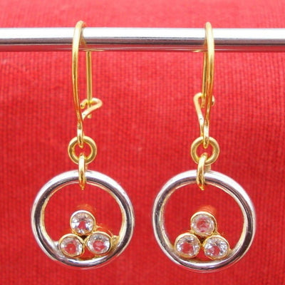 Vintage Gold & Silver Triple Zirconia Earrings