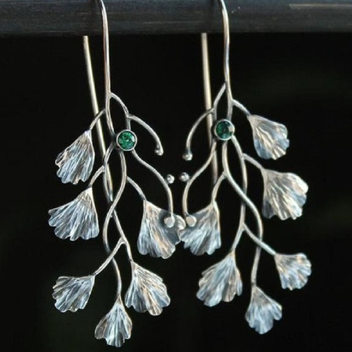 Vintage Green Stone Silver Earrings