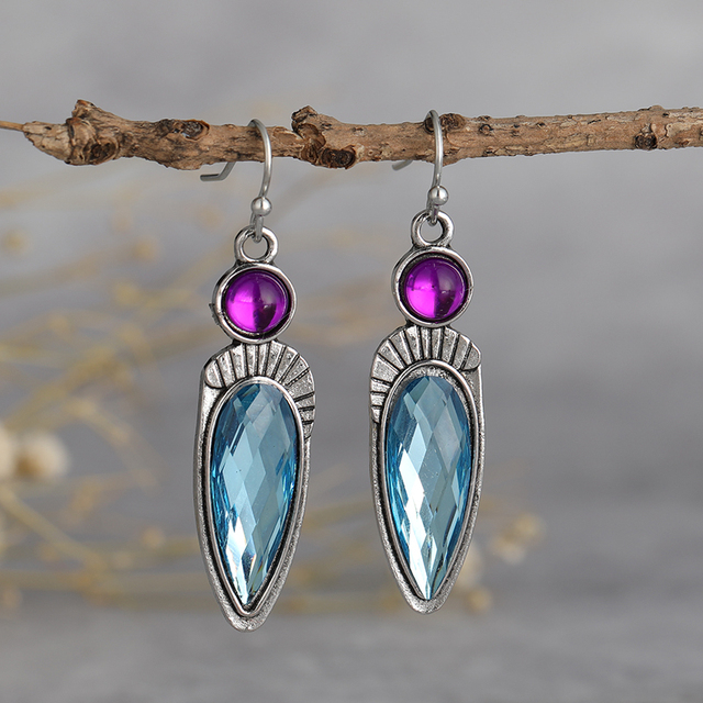 Vintage Blue & Violet Crystal Earrings
