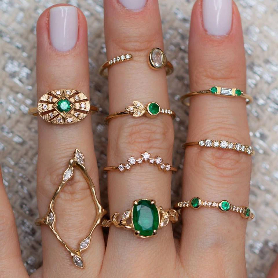 Vintage Green Stone Ring Pack