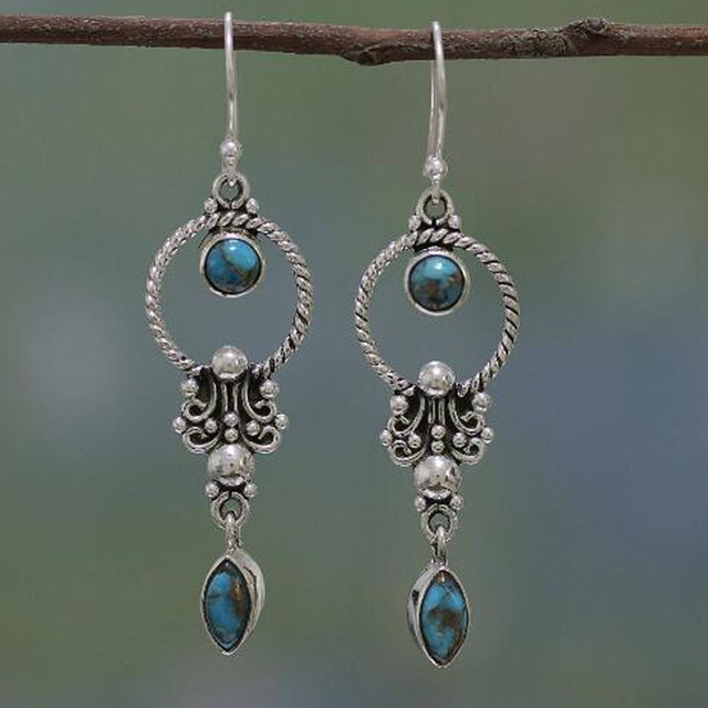 Vintage Blue Stone Silver Earrings