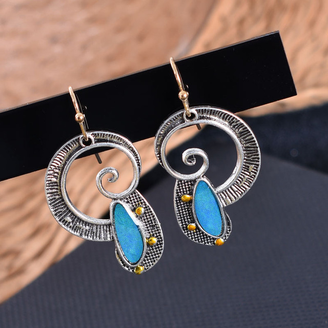 Vintage Spiral Blue Stone Earrings