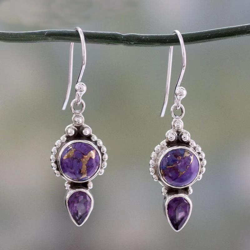 Vintage Purple Stone Silver Earrings