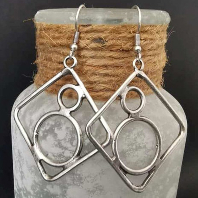 Vintage Square Silver Earrings