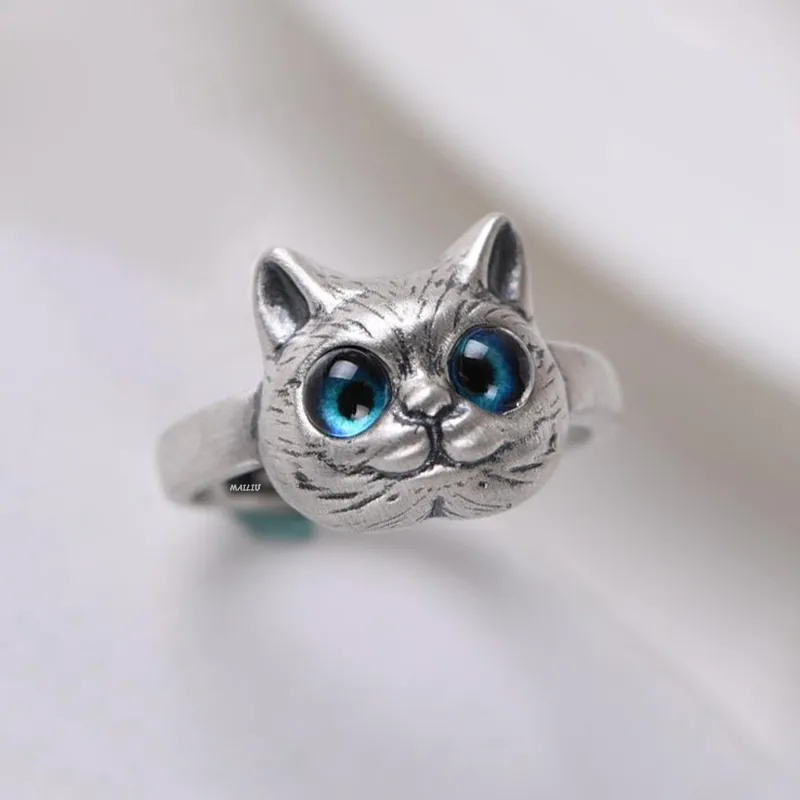 Vintage Happy Cat Silver Ring