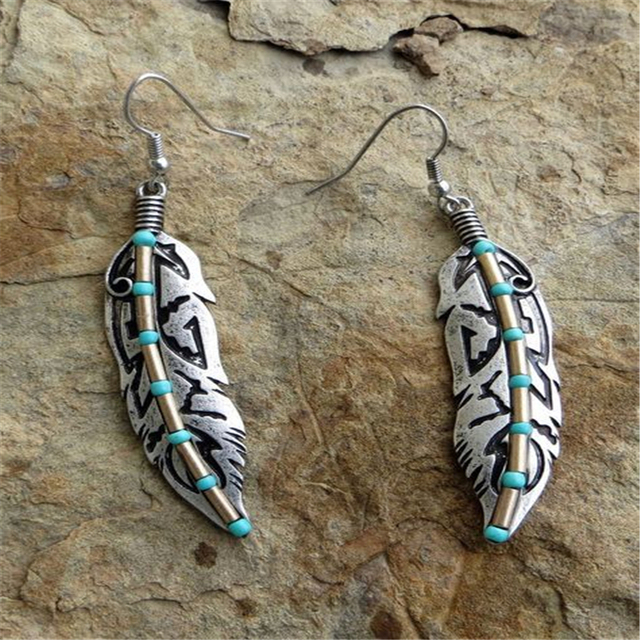 Vintage Turquoise Feather Earrings