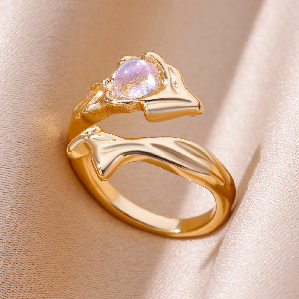 Golden Cosmic Crystal Ring