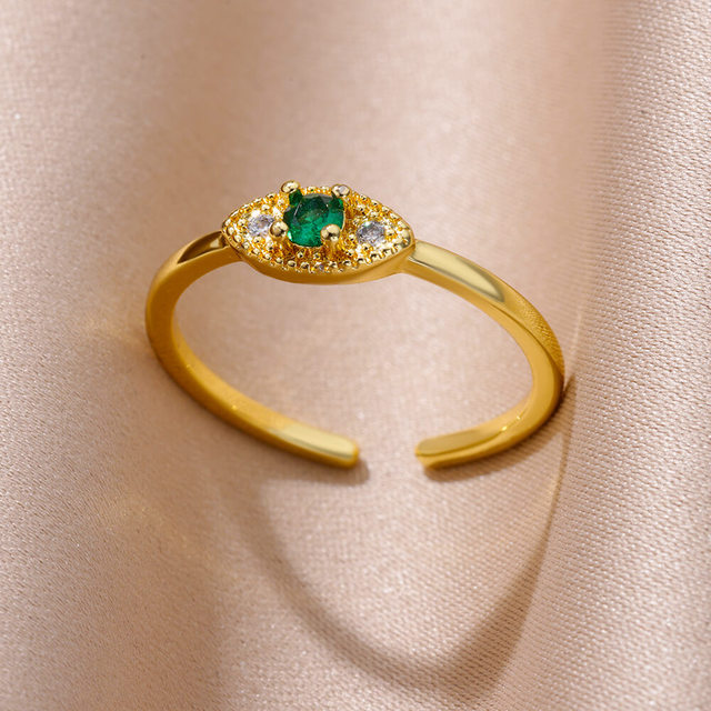 Golden Green Zirconia Eye Ring