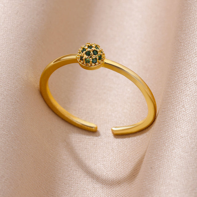 Golden Green Zirconia Sphere Ring