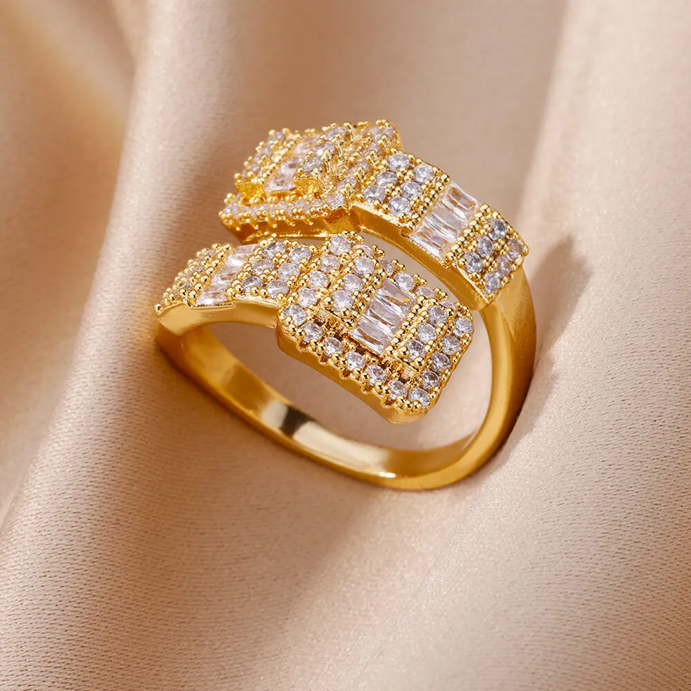 Golden Inlaid Zirconia Doble Ring