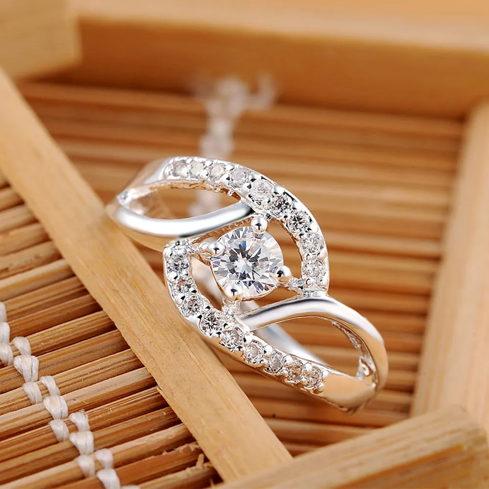 Elegant Rounded Zirconia Silver Ring