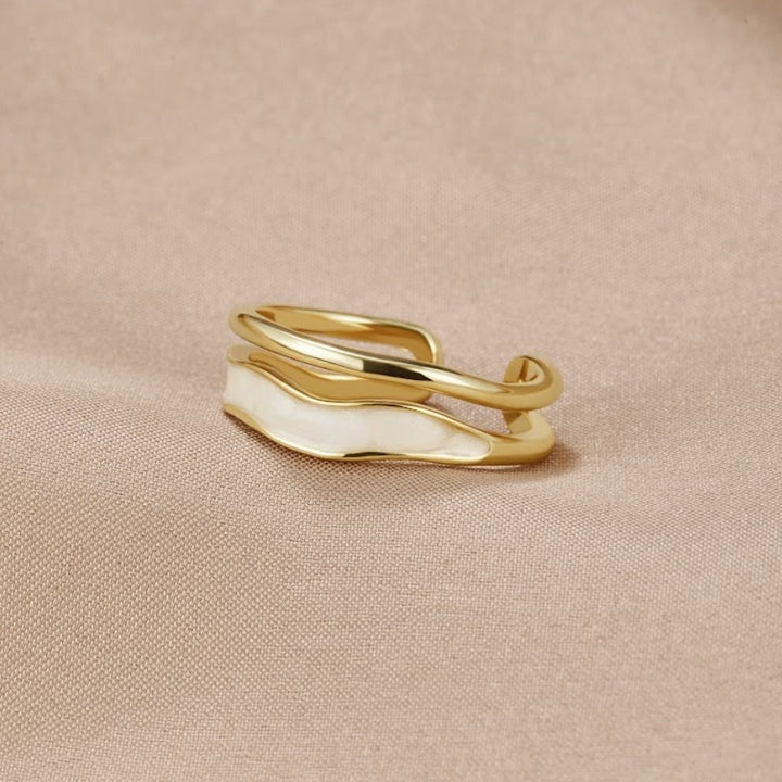 Elegant White Enamel Golden Ring