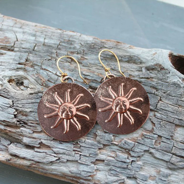 Vintage Bronze Sun Earrings