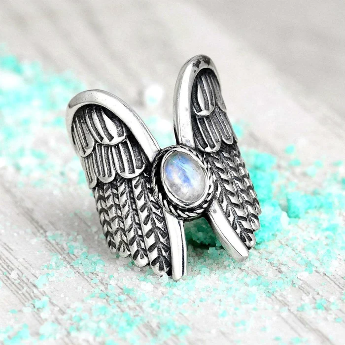 Vintage Moonstone Wings Ring