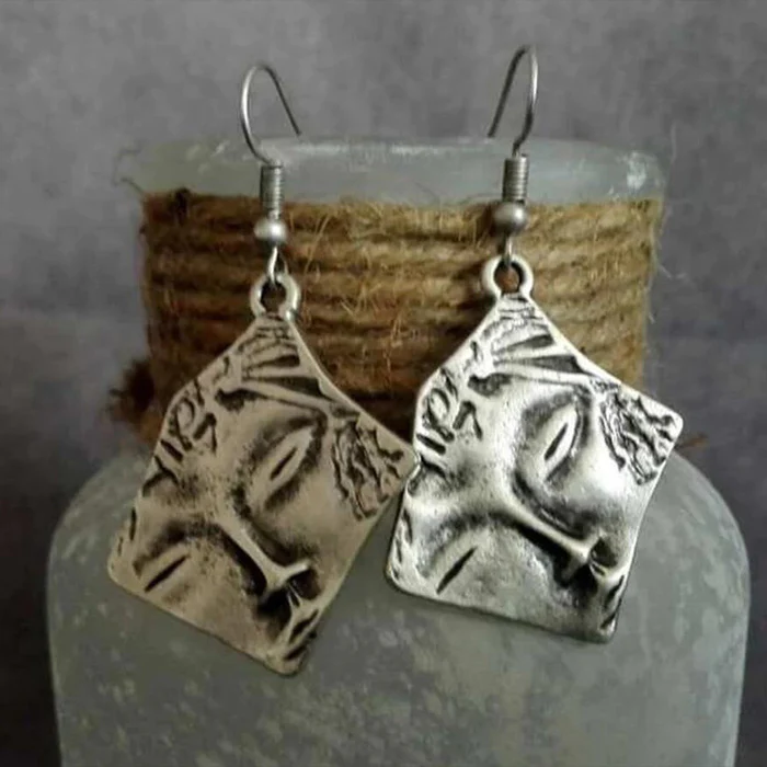 Vintage Square Face Silver Earrings