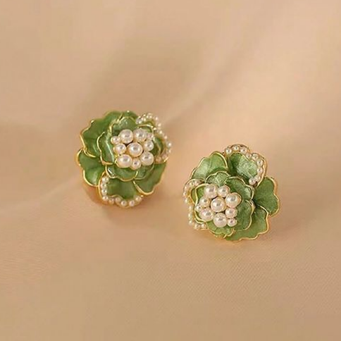 Green Blossom Pearl Earrings