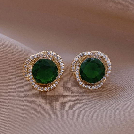 Elegant Green Crystal Bright Spiral Earrings