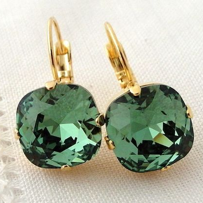 Green Zirconia Gold Earrings