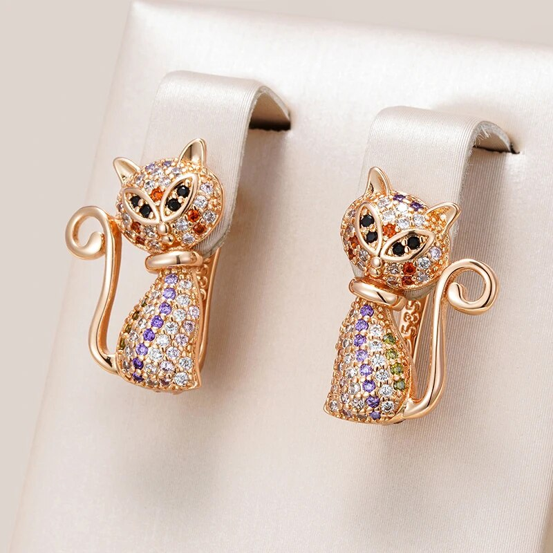 Elegant Colorful Zirconia Kitten Earrings