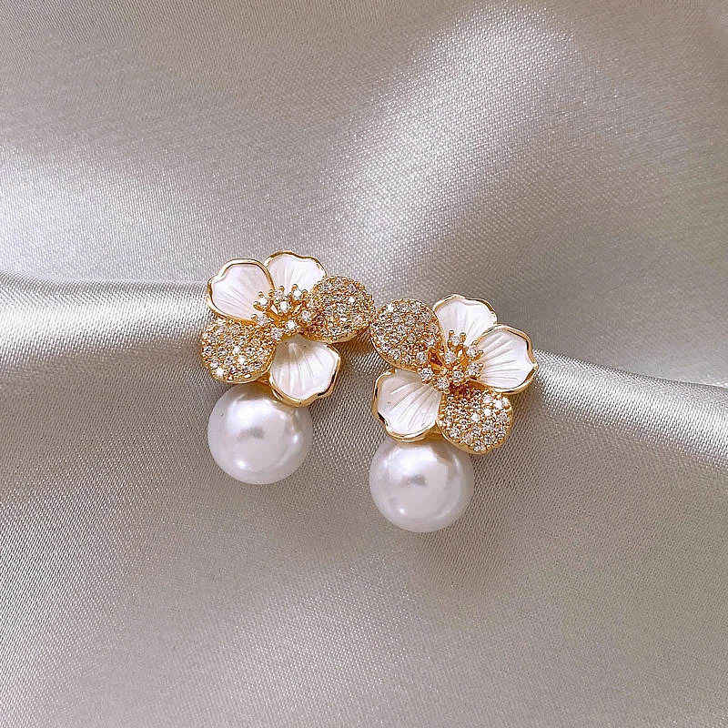 Elegant Pearl Blossom Earrings