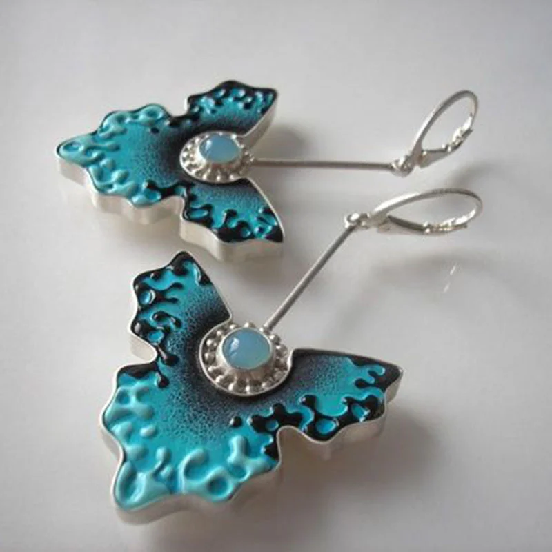 Vintage Blue Enamel Butterfly Earrings