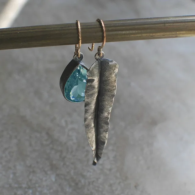 Vintage Blue Crystal Leaf Earrings