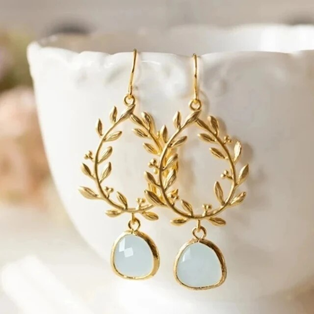 Vintage White Opal Golden Earrings