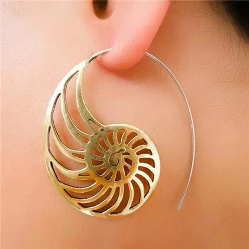 Vintage Golden Spiral Shell Earrings