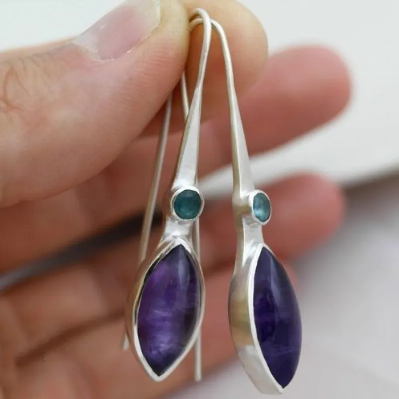 Vintage Inlaid Purple Stone Earrings