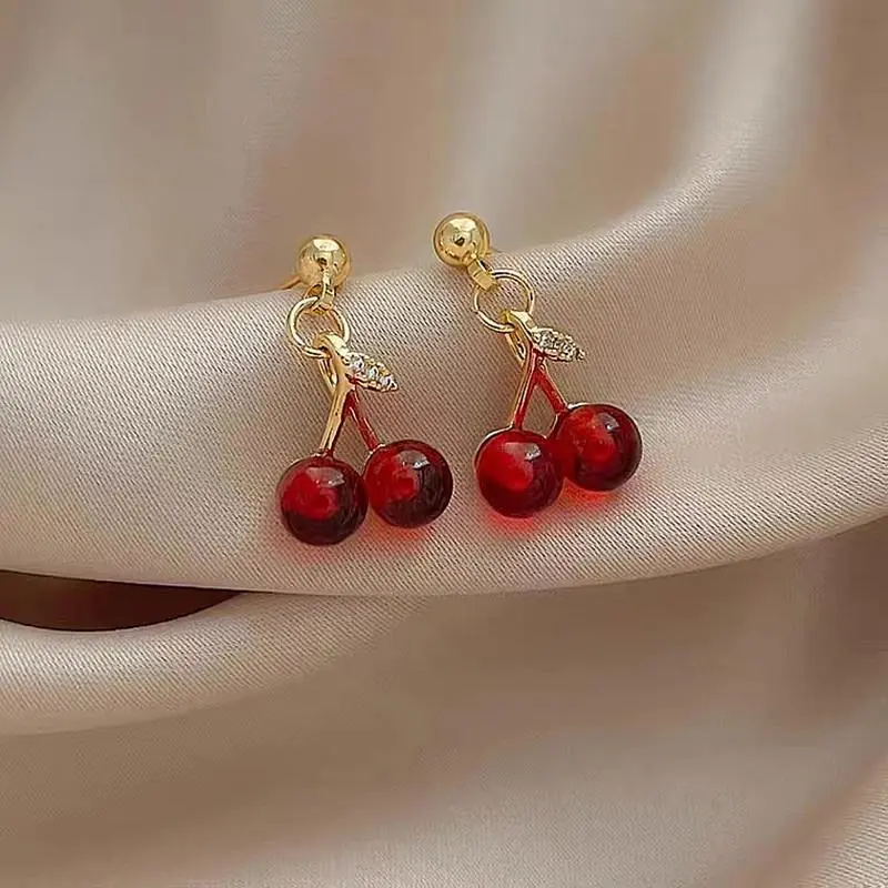 Red Cherry Gold Earrings