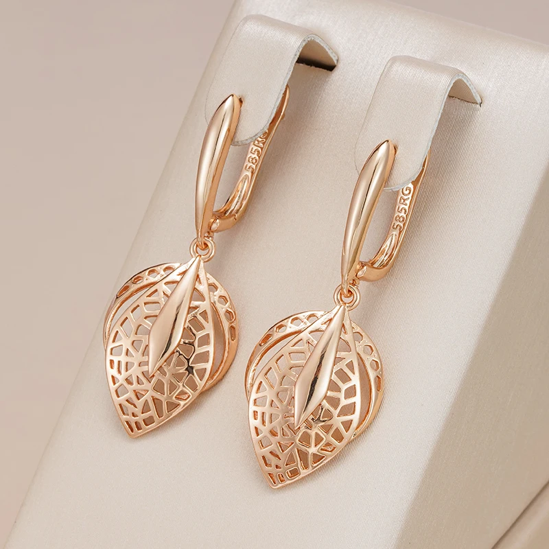 Elegant Hollow Leaf Golden Earrings