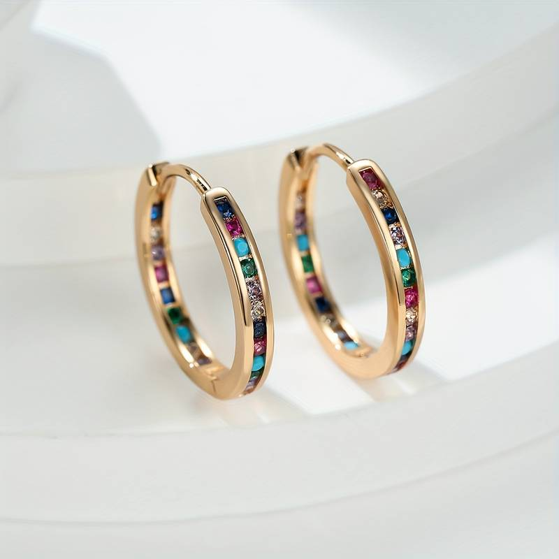 Elegant Colorful Inlaid Zirconia Earrings
