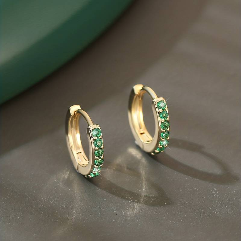 Elegant Green Inlaid Zirconia Earrings