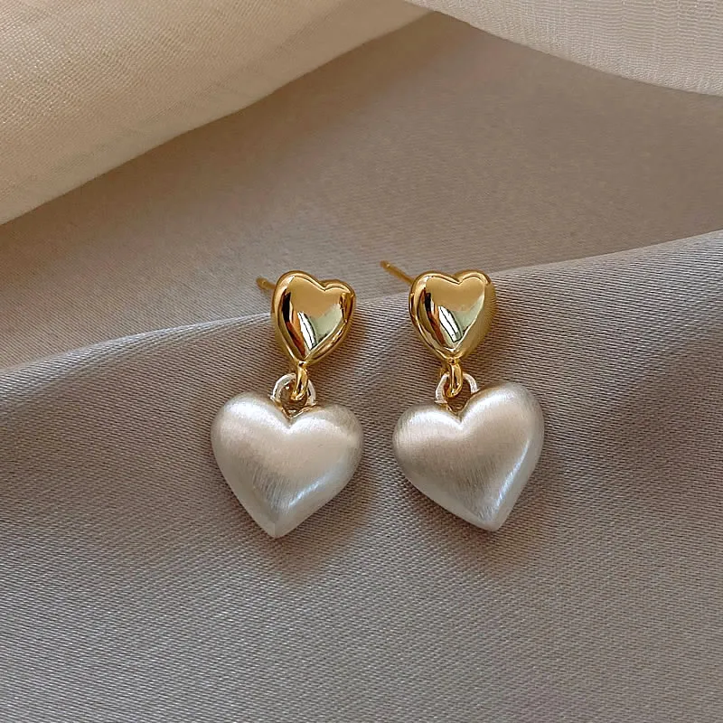 Elegant Golden Pearl Heart Earrings