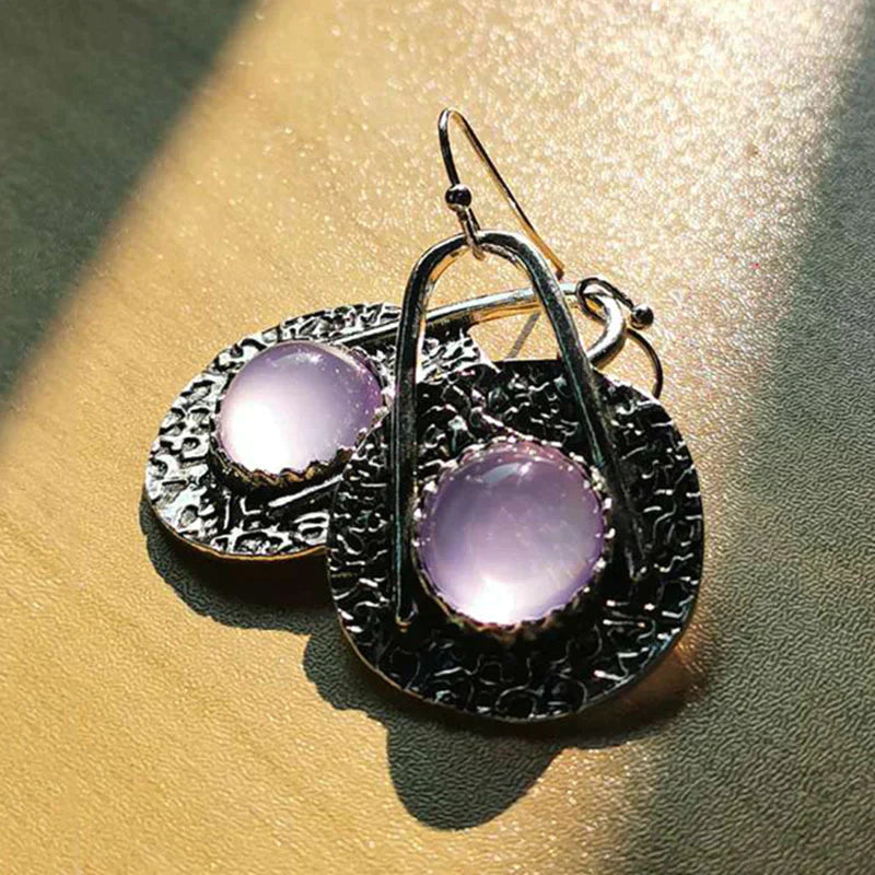 Boho earrings with purple stones in sterling silver