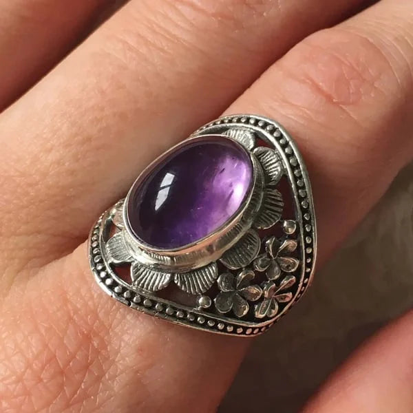 Purple Gemstone Flower Ring