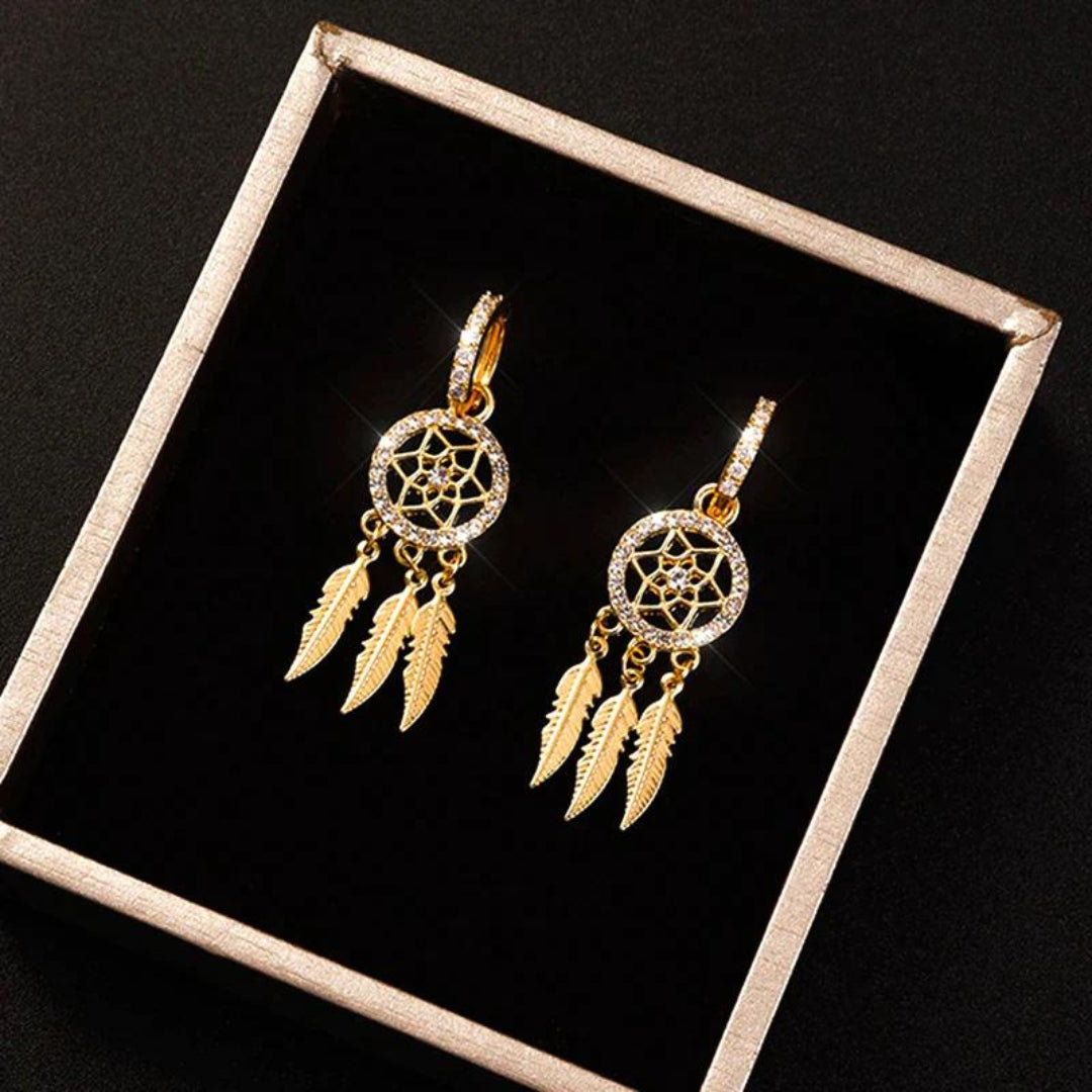 Dreamcatcher Earrings with Zirconia in Gold