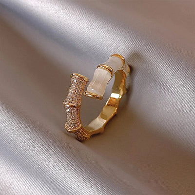 Adjustable Luxury White Opal Ring in Gold