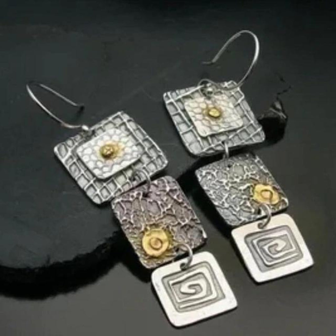 Vintage Boho Geometric Silver Earrings